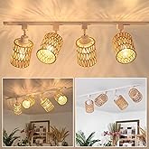 AIBISOD 4-Pack H Track Lighting Heads, Rattan Track Light Heads Fixture for H Type Track Lighting Rail, E26 Flexible Track Light Ceiling Fixtures, Adjustable Modern Track Light for Kitchen, No Bulb