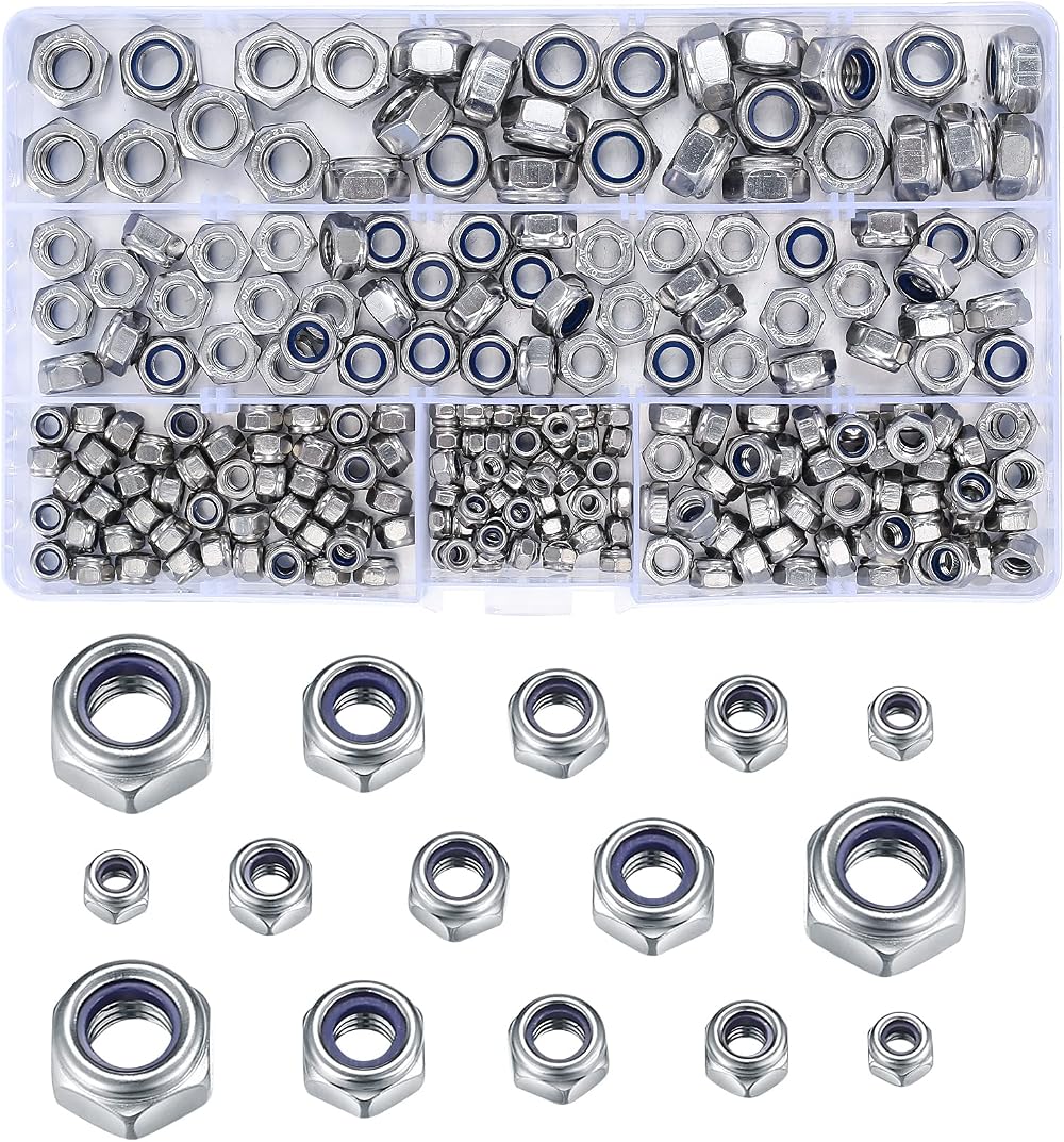 CHUYOU 230 Pcs Nylon Lock Nuts Set M3-M8 Stainless Steel Nylock Assortment Kit