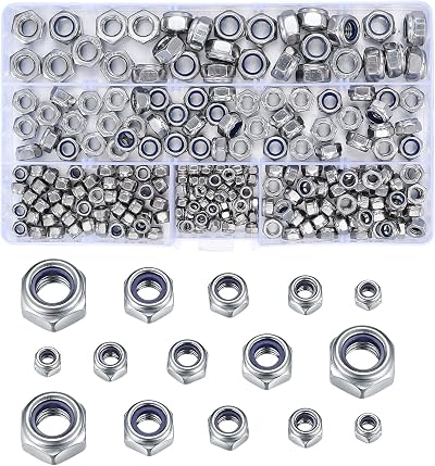 CHUYOU 230 Pcs Nylon Lock Nuts Set M3-M8 Stainless Steel Nylock Assortment Kit