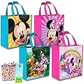 Disney Mickey Mouse and Minnie Mouse Reusable Tote Bag Set with Stickers - Pack of 4 (Mickey and Minnie Tote)