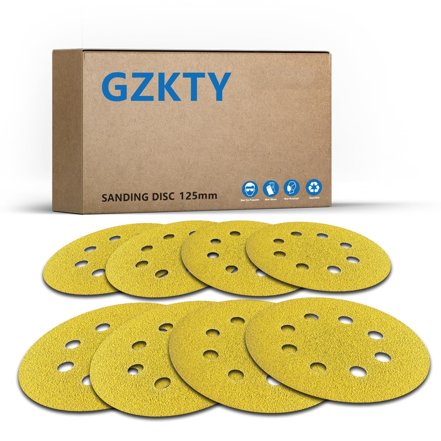 GZKTY 125 mm Sanding Discs, 100 Pieces, 8 Holes, Grits 100, for 5 Inch Orbital Sanders