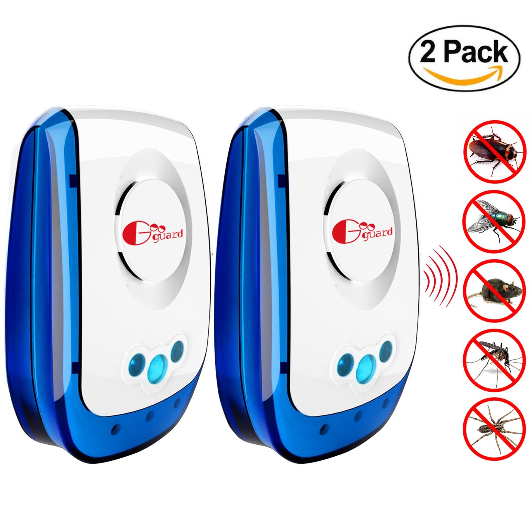 Googuard Ultrasonic Pest Repeller 2 Pack Electronic Insects Control Repel Mouse Bug Rat Spider Flea Ant Nontoxic Environmentally Mosquito Repellents