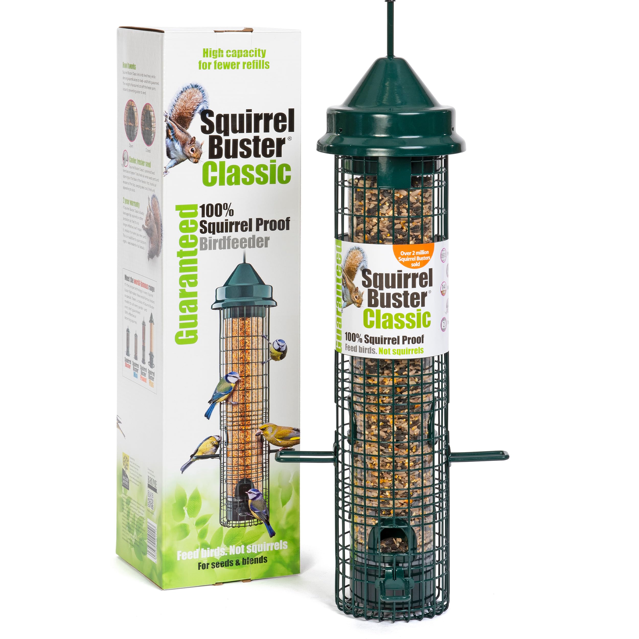 Squirrel-proof Bird Feeder for Seeds and Mixes - Jacobi Jayne® Squirrel Buster® Classic – Pigeon Proof Metal Bird Seed Feeder for Wild Birds – Easy Clean Hanging Seed Bird Feeder for Garden Birds