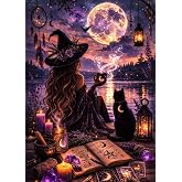 Beautiful Witch Diamond Art Kits for Adults,Halloween 5D DIY Diamond Painting Kits for Adults,Crystal Gem Art Painting Kits,Diamond Dots for Adults for Home Wall Decor 12x16inch