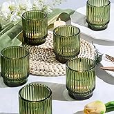 DEVI 8pcs Large Green Votive Candle Holders for Wedding Centerpieces, Glass Tea Lights Candle Holder Decor, Wedding Bridal Shower Party Table Decor, Vintage Boho Easter Decor for Table Centerpiece