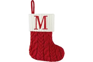 EDONEERY Christmas Stockings with Initials, 7 Inch Mini Letter Stocking, Embroidered Small Red White Cable Knitted Christmas Decoration for Home Family Holiday Xmas Tree Fireplace Gifts-Letter M