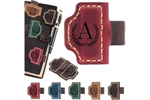ARTLAZA Personalized Magnetic Leather Bookmark with Pen Holder - 26 Letters Custom Book Mark Clip Notebook Pencil Loop with Initials Book Marker for Readers, Book Lovers, Artist - Gift for Women Men (Red，A)