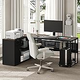 Furniouse 71 inch Executive Desk, L Shaped Desk with Cabinet Storage, Executive Office Desk with Shelves, Large Vanity Desk W