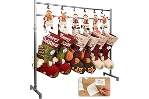 SAMRELAX Christmas Stocking Holder Stand for Floor, FreeStanding Stockings Rack with Christmas Greeting Cards and 12 Hooks, Ornaments, Holiday Deocr Hanger Display for Home