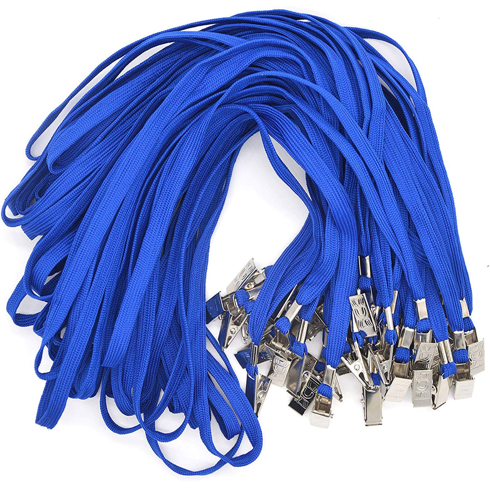 Bird Fiy Blue Lanyards 100 Pack Bulk Badge Lanyards with Clip Neck Flat Lanyard with Badge Lanyard Bulldog Clip