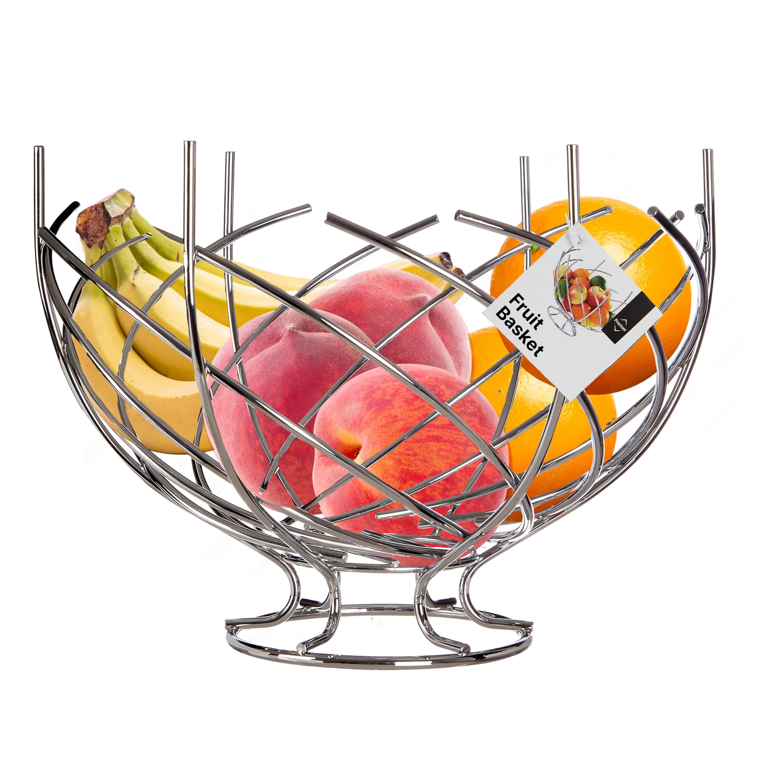 Premier Housewares Large Fruit Bowl Basket | Airy Fruit Basket for Vegetables, Fruits | Countertop Chrome Fruit Basket for Dining Table Display | Fruit Bowl for Fresh Veg & Fruits