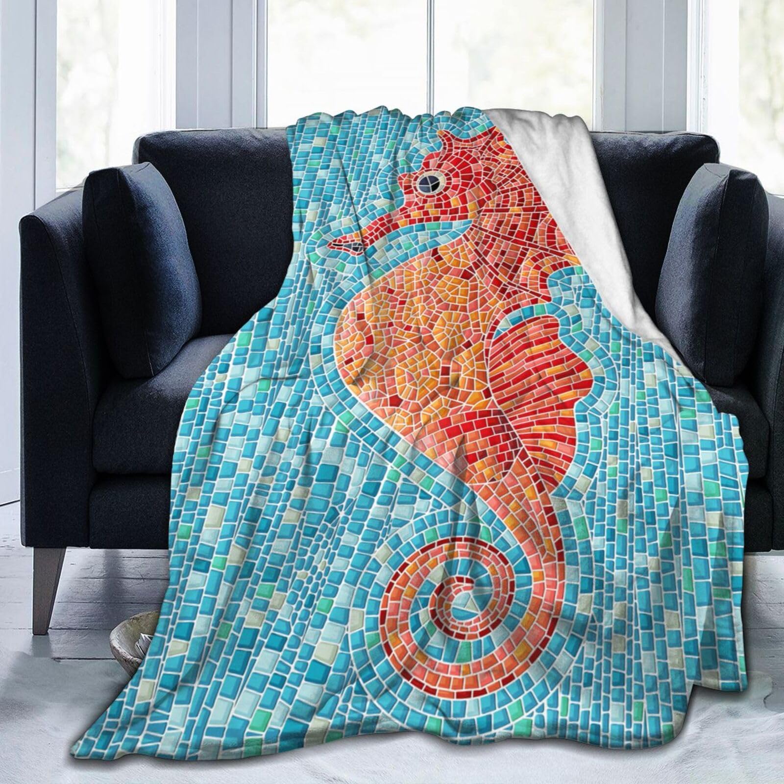Duduho Seahorse Bed Blanket Ultra Soft Ocean Theme