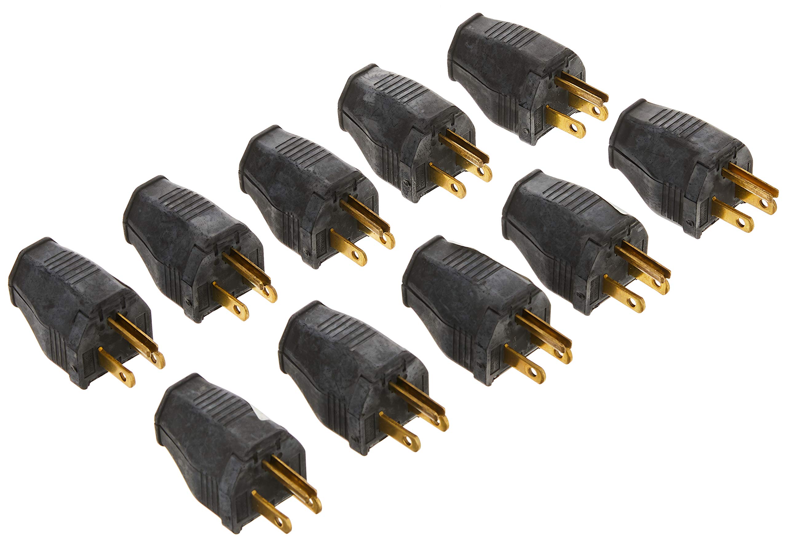 Leviton 3-Prong Grounding Plug 10 Pack - Black, Hinged Design For Easy Cord Replacement