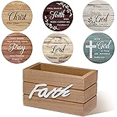 Hushee Wooden Coasters Set of 6 for Drinks with Bible Verses, Housewarming Gift for Home Christian Decoration, Farmhouse Religious Coasters with Holder for Kitchen Decoration, 4''(Classic Farmhouse)