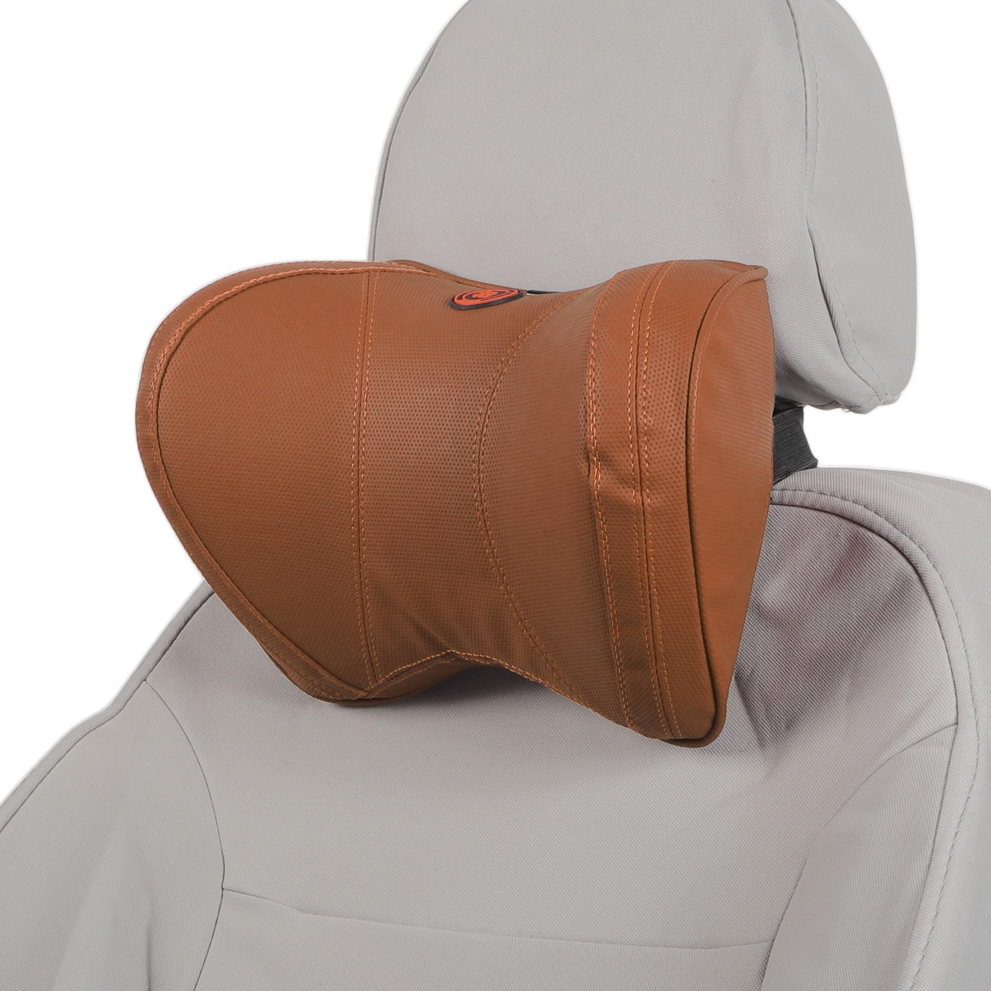 Photo 1 of HEROFFIX Car Headrest Pillow Ergonomic Comfortable Neck Support Pillow Nappa Leather and Memory Foam Adjustable Width Brown 1 Pcs for Driving