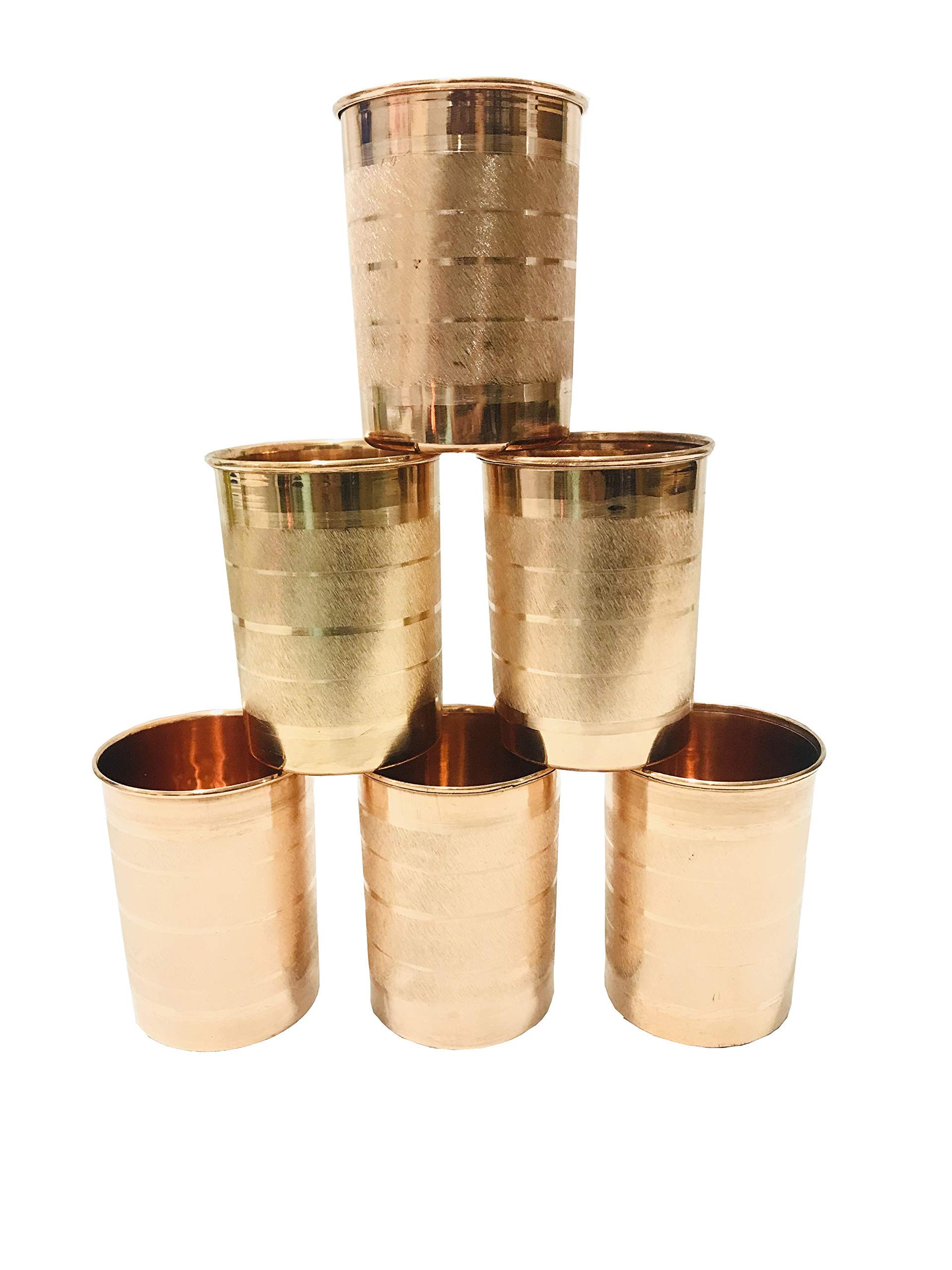Gavya International Plain Copper Glass Copper Tumbler Set for Moscow Mules Water Drinking Glasses Serving and Drinking Water For Health benefits Ayurveda 8.5 Ounce (250 ml) set of 6