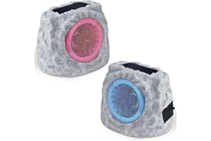 NiceBuy Rock Speakers Outdoor Waterproof Bluetooth Wireless Patio 2 Pack,Solar Powered Rock Speaker Pair with RGB Colors and USB Rechargeable Battery for Outside Deck Pool Yard Garden(C)