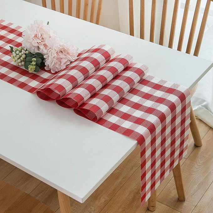 DOLOPL Buffalo Check Table Runner Red and White Table