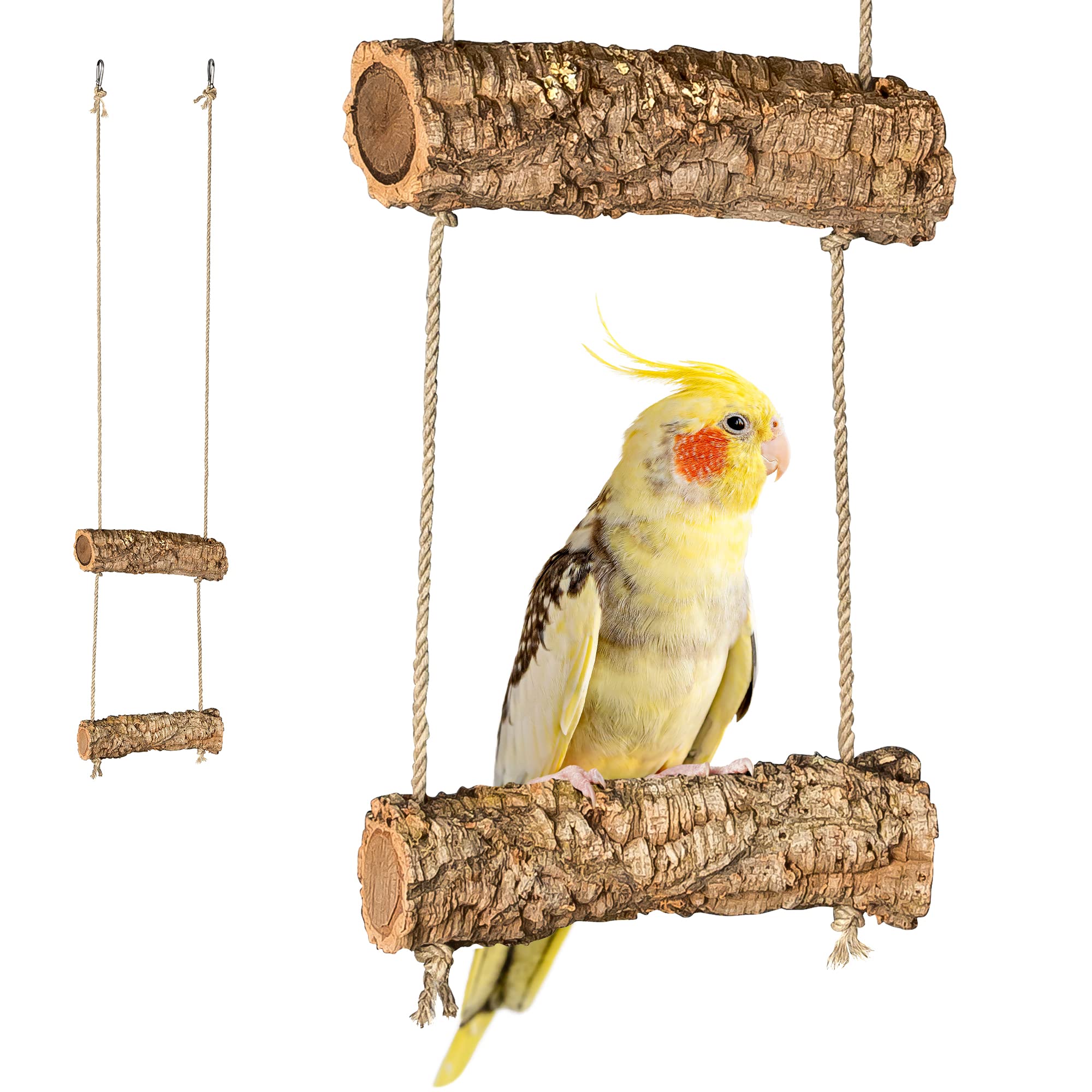 Cork Bird Swing Perches Made of Natural Cork Branches (Solid Wood with Cork Bark) Cork Swing for Playing, Nibbling/Crunching, Cleaned & Disinfected, Accessories & Toy Birds