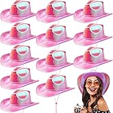 Coume 12 Pcs Cowboy Hat Sparkly Glitter Neon Cowgirl Hat for Women Holographic Space Cap for Bachelor Western Cowboy Party