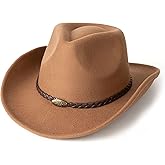EOGIMI Men & Women's Classic Wide Brim Western Felt Cowboy Cowgirl Hat with Belt Buckle