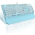 MageGee Typewriter Mechanical Gaming Keyboard, Retro Blue Punk Round Keycap LED Backlit USB Wired Keyboards for Game and Office, for Windows Laptop PC Mac - Blue Switches