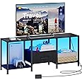 JARHETUN TV Stand with LED Lights, Entertainment Center with Open Shelves and Fabric Drawer, Media Console for 55 Inch TV, Television Stands for Living Room, Bedroom, Black