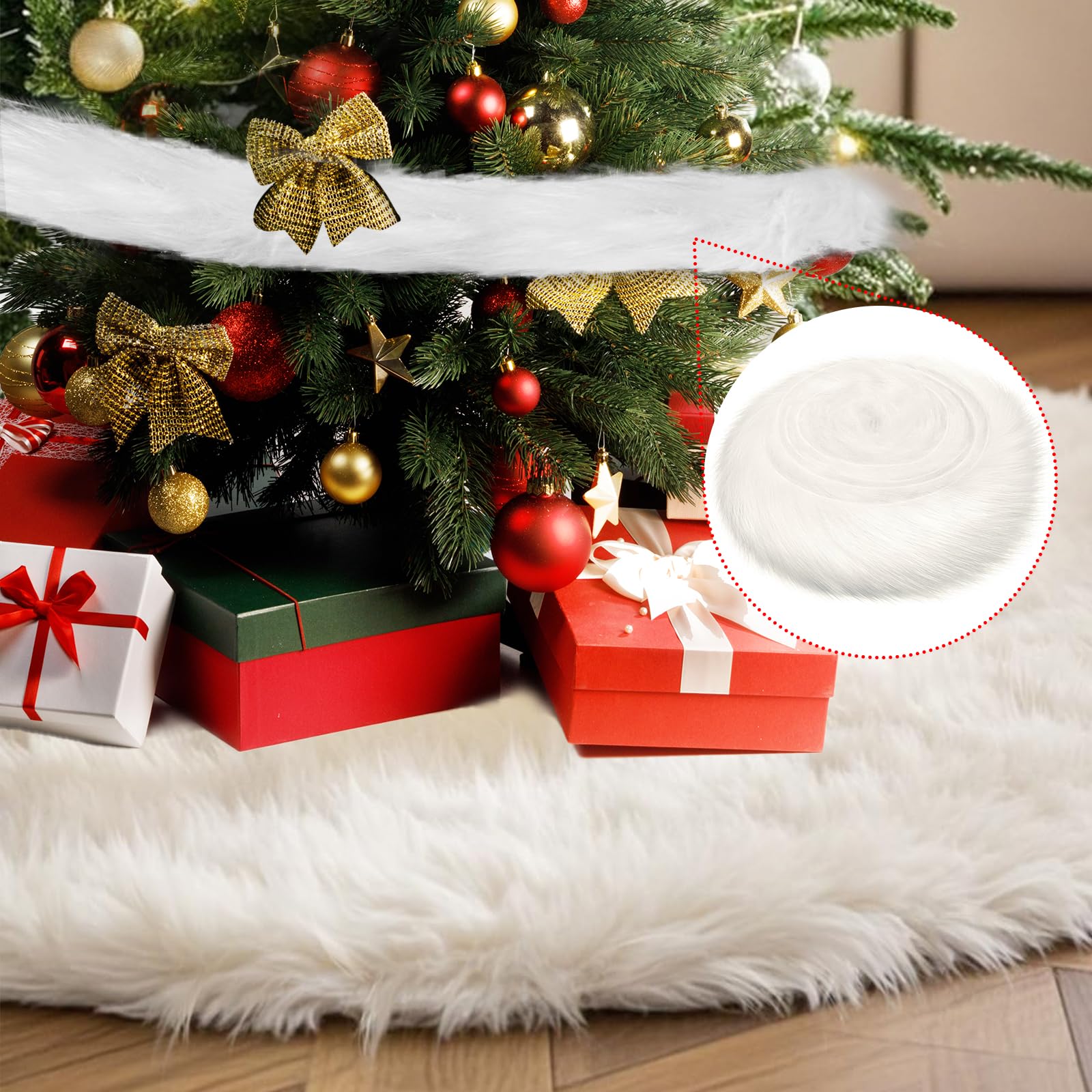 Photo 1 of 30 Inch White Faux Fur Christmas Tree Skirt Plush Christmas Tree Skirt Christmas Decorations Xmas Tree Decoration.