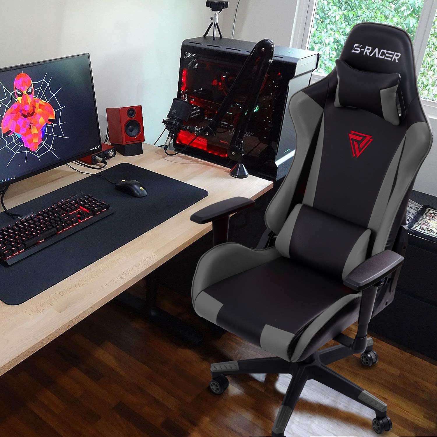 JUMMICO Gaming Chair Ergonomic High Back Racing Computer Chair Adjustable Leather