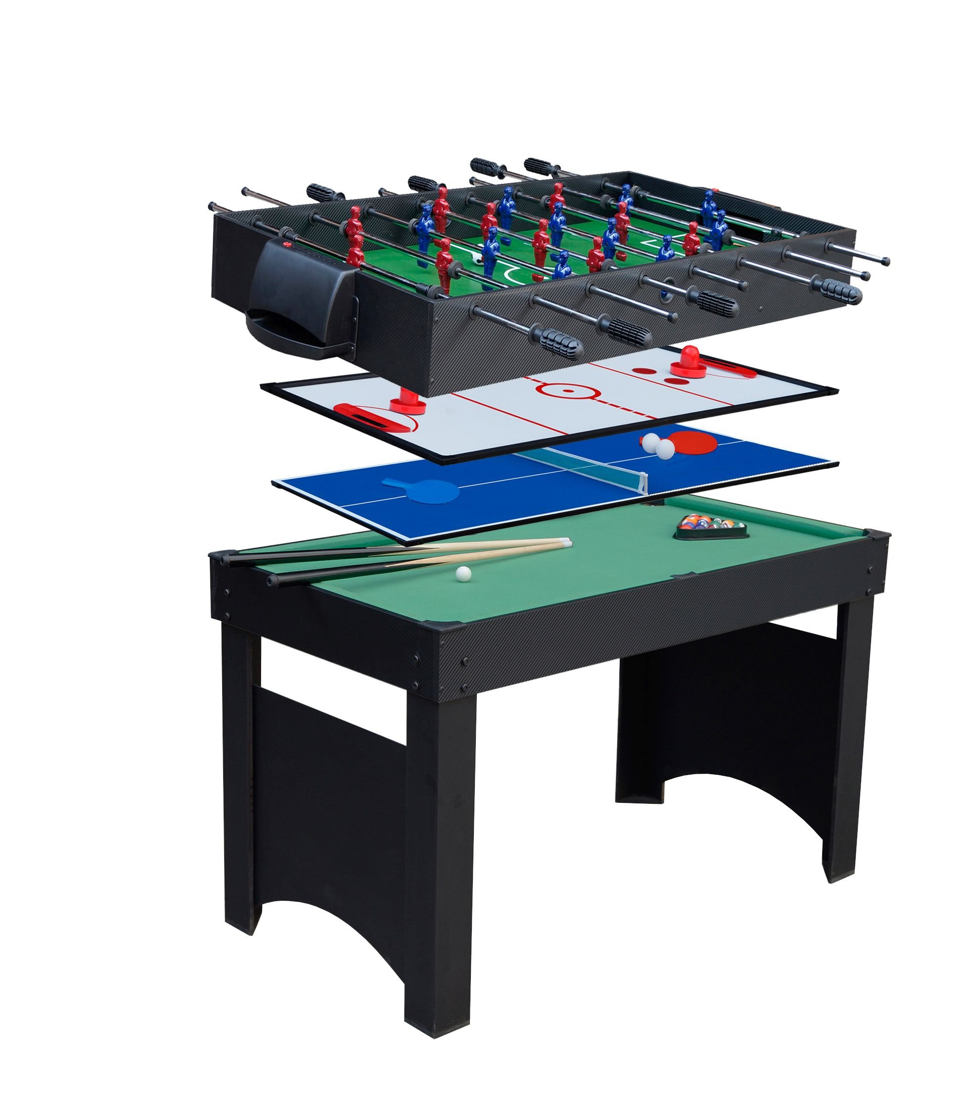 Gamesson Jupiter 4-in-1 Combo Games Table - Black/Green, 4 Ft | Football, Table Tennis, Pool, Glide Hockey | Junior Size | Perfect for Indoor Family Fun | Teaching Hand-eye Coordination