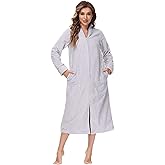 INK+IVY Embossed Plush Front Zipper Robe for Women - Full-Length Housecoat - Ladies Bathrobe Loungewear with Pocket, Collar & Cuff, Quiet Gray, XL