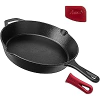 Cast Iron Skillet - 12"-Inch Frying Pan with Assist Handle and Pour Spots + Silicone Grip Cover - Pre-Seasoned Oven Safe Cook