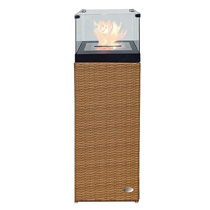 RS Trade Bio Ethanol Garten Kamin Feuersäule aus Polyrattan mit Alu