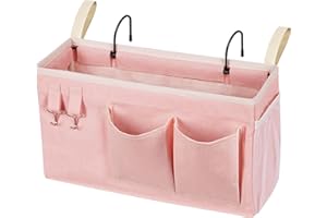 Loghot Bedside Caddy/Bedside Storage Bag Hanging Organizer for Bunk and Hospital Beds,Dorm Rooms Bed Rails,Can be Placed Glasses,Books,Mobile Phones,Keys (Light Pink)