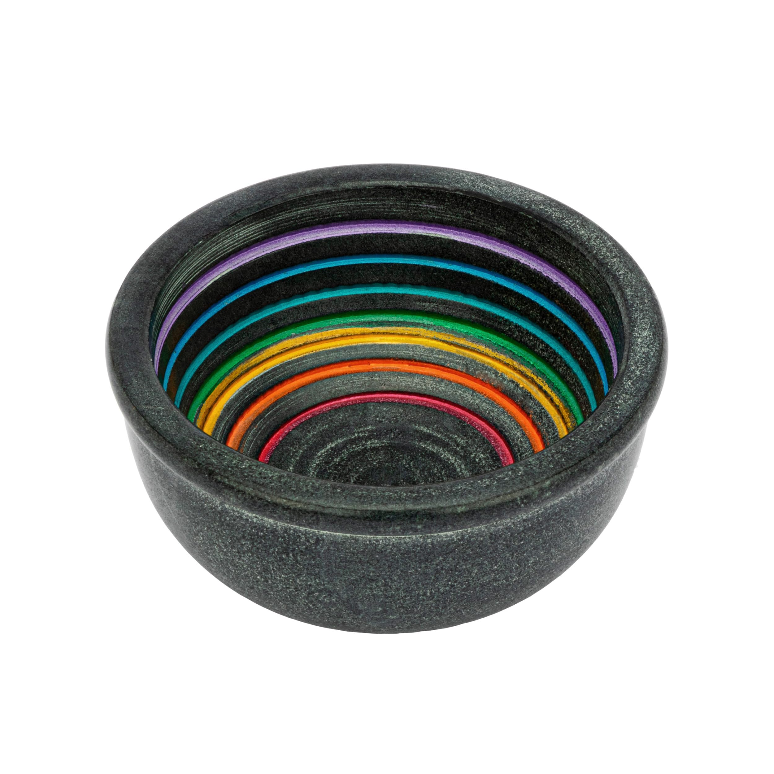 NKlaus Soapstone Incense Bowl Chakra Rings Grey/Rainbow Colours 11 x 5 cm Incense Burner 15013