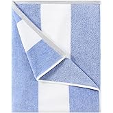HENBAY Cotton Oversized Beach Towel - Large 70 x 35 Inch Pool Towel, Blue Striped Quick Dry Swimming Cabana Towel