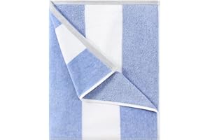 HENBAY Cotton Oversized Beach Towel - Large 70 x 35 Inch Pool Towel, Blue Striped Quick Dry Swimming Cabana Towel