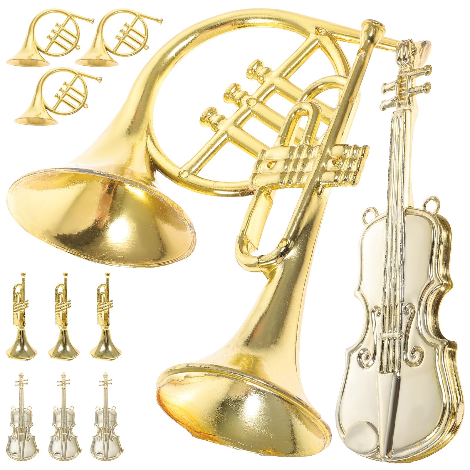 HOMSFOU 12pcs Musical Mini Instruments - Christmas Tree Decorations with Horn, Trumpet, Miniature Guitar