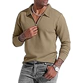 UOUA Men's Polo Shirt Quarter Zip Tops Soild Casual Geometric Texture Long Sleeve Sweaters Pullover Golf Sweatshirts