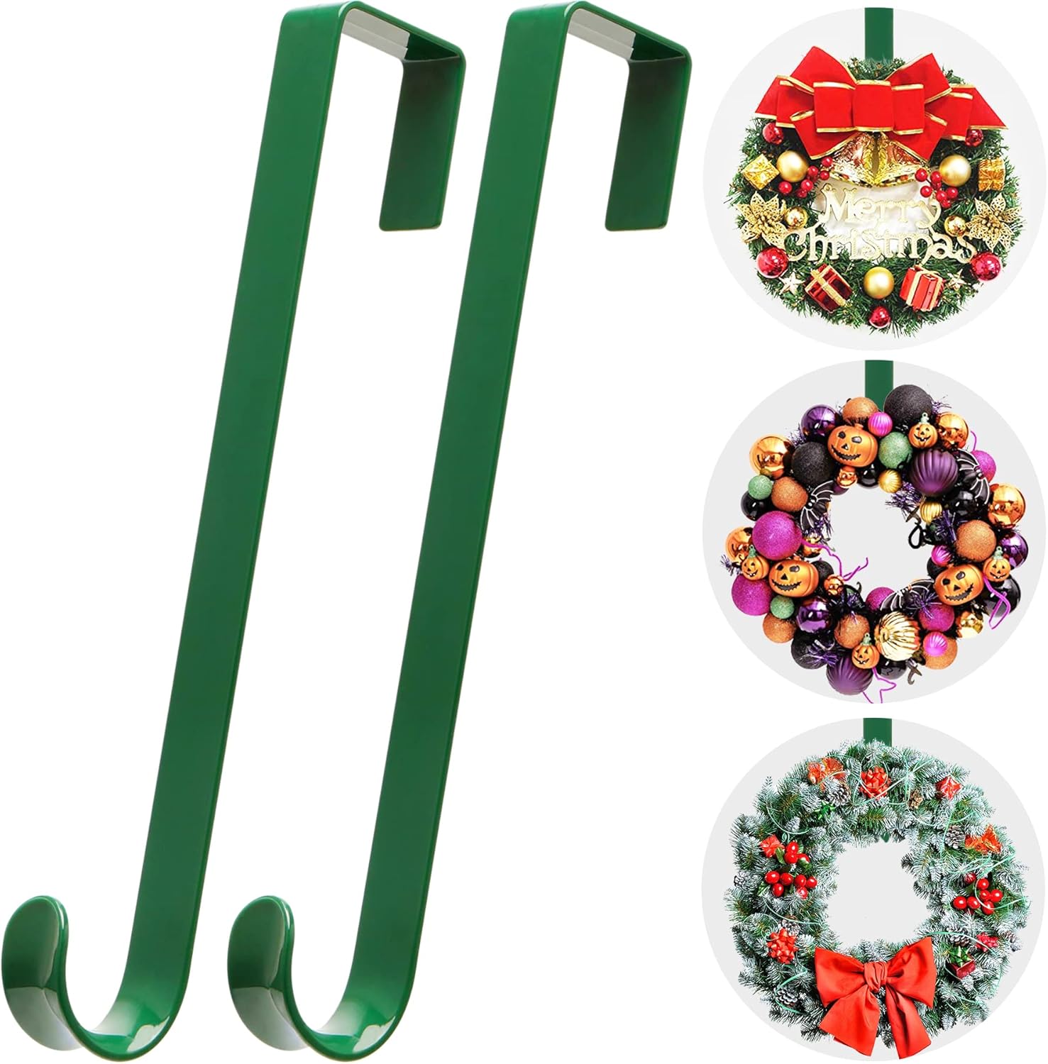 Wreath Hangers - 12 in Wreath-Hangers for Front Door,Non-Scratch-Wreath-Door-Hanger,2 Pack Durable Wreath Hanger Hook for Fall Christmas Easter Valentines Decorations,Over the Door Hooks for Front Door Décor Outdoor