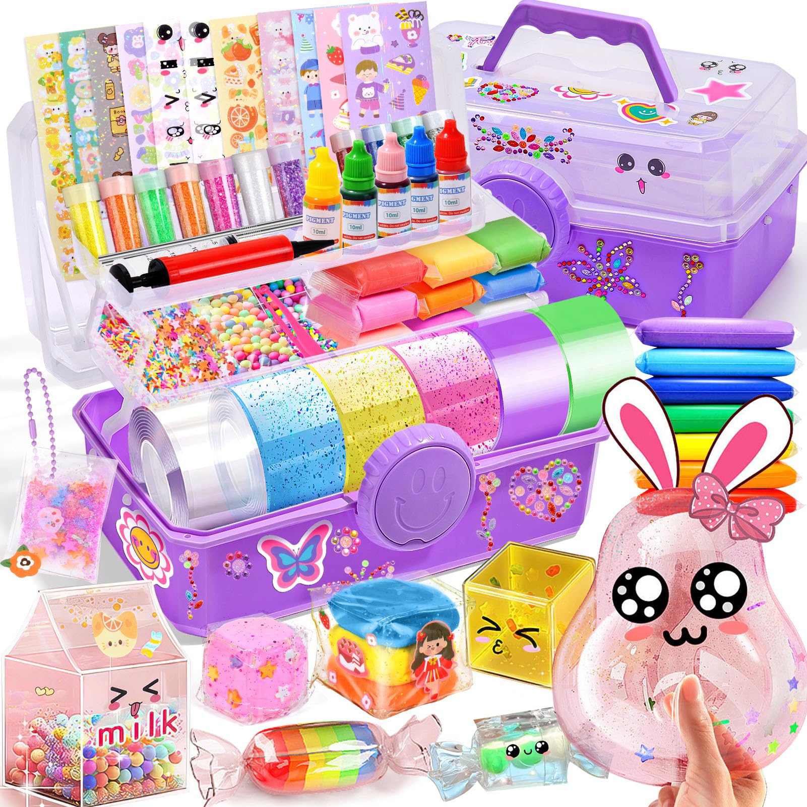 Photo 1 of Golray Nano Tape Bubble Kit for Kids, 130+ DIY Squishy Maker Kit with Nanotape/Pigment/Clay/Glitter/Bead/Sticker/Tool/Insturuction, Boys Girls Birthday Gifts Toys for 6 7 8 9 10 11 12 Years Old