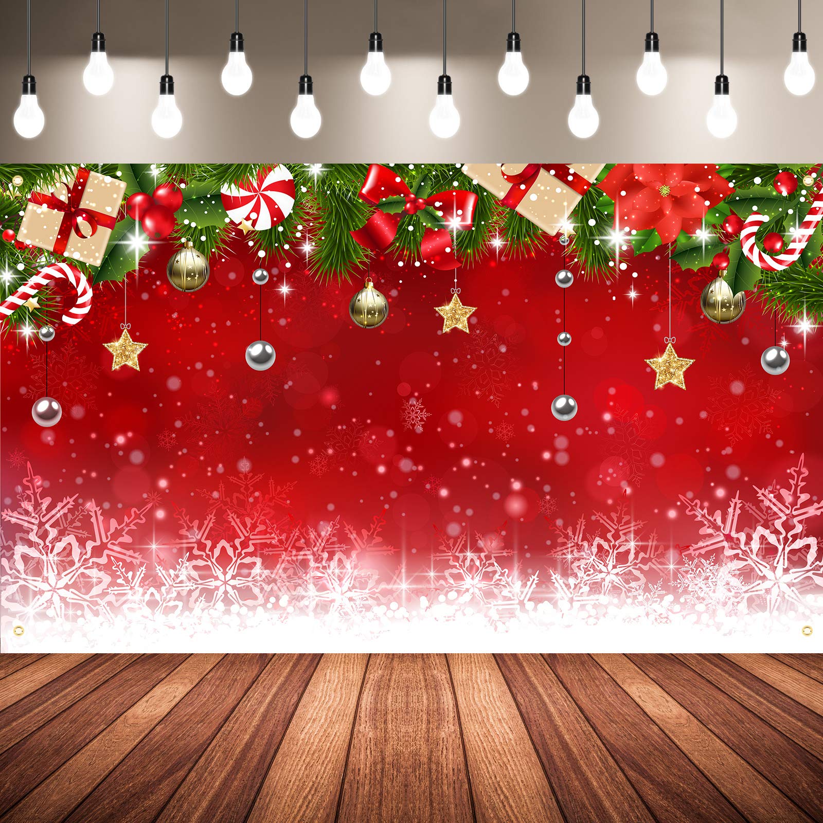Blulu 72.8 x 43.3 Inch Christmas Photography Backdrop Fabric Winter Red Ball Snowflake Photo Christmas Banner Background Photo Studio Props Indoor Xmas Party New Years' Party Wall Decor (Plain Style)