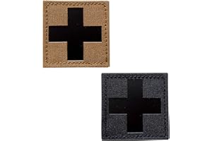 HANNAH FIT 2 Pieces Infrared IR Reflective Medic Cross Multicam MED Medical EMS EMT Tactical Patch Fastener Patch Hook/Loop 2x2 inch (Black+Tan)