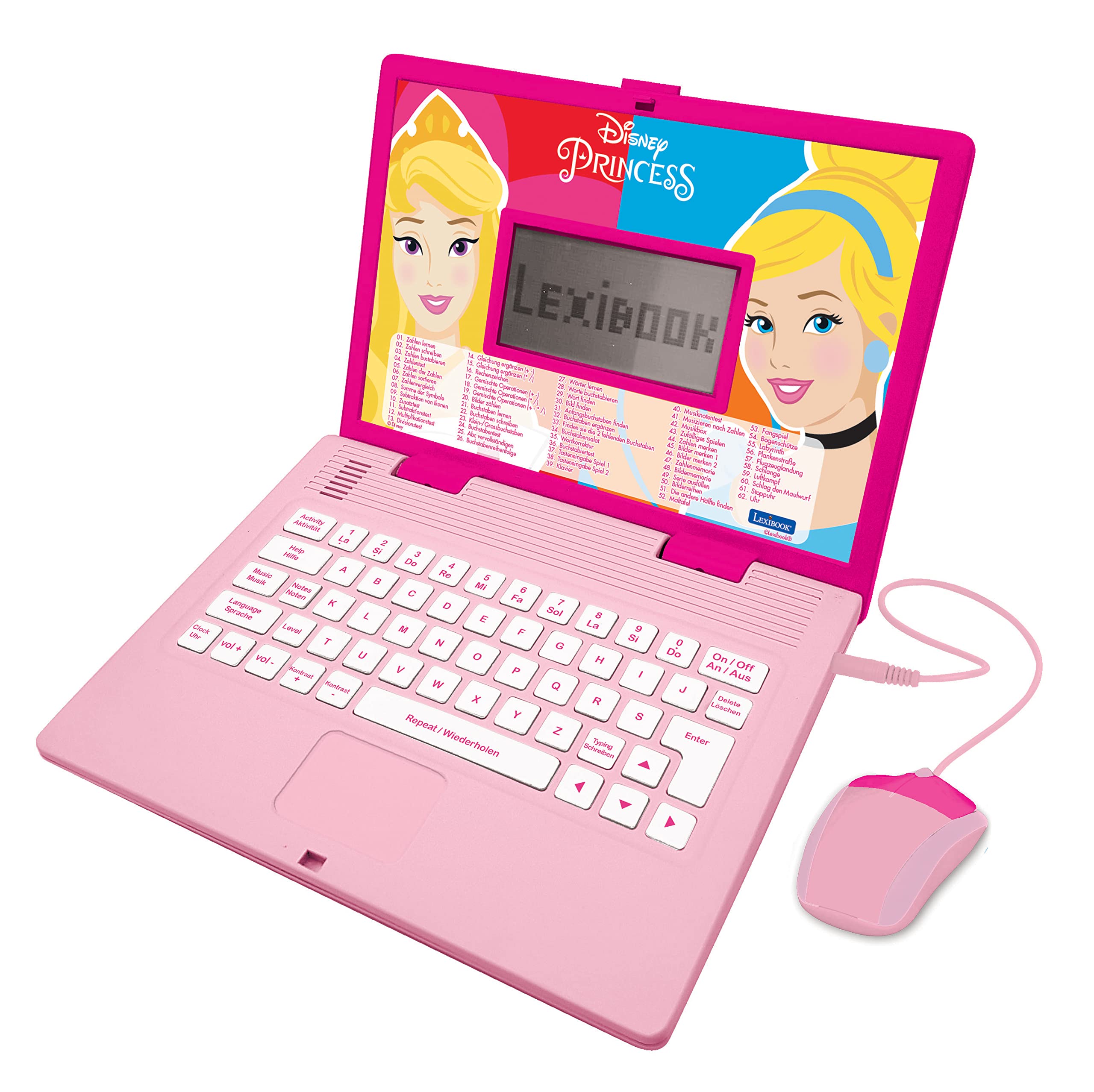 LEXIBOOK, Disney Princess, Educational and Bilingual Laptop German/English, Girls Toy with 124 Activities to Learn, Play Games and Music, Pink, JC598DPi3 โ image 1
