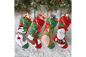GetfuQi Christmas Stockings - Personalized Stockings Christmas Set with Name Tags, 18" Large Felt Stocking Christmas Traditional, Family Hanging Xmas Stockings 4 Pack, Botas de Navidad para Chimenea