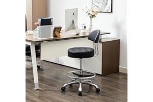 FIRAVOE Ergonomic Drafting Chair (Adjustable Height 20-27 inch) (Quiet Wheels and Aluminum Base) Black Work Stools with Wheels (Black)