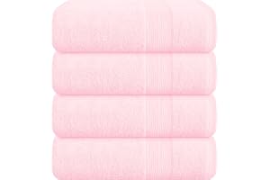 Belizzi Home 4 Pack Bath Towel Set 27x54, 100% Ring Spun Cotton, Ultra Soft Highly Absorbent Machine Washable Hotel Spa Quality Bath Towels for Bathroom, 4 Bath Towels Pink
