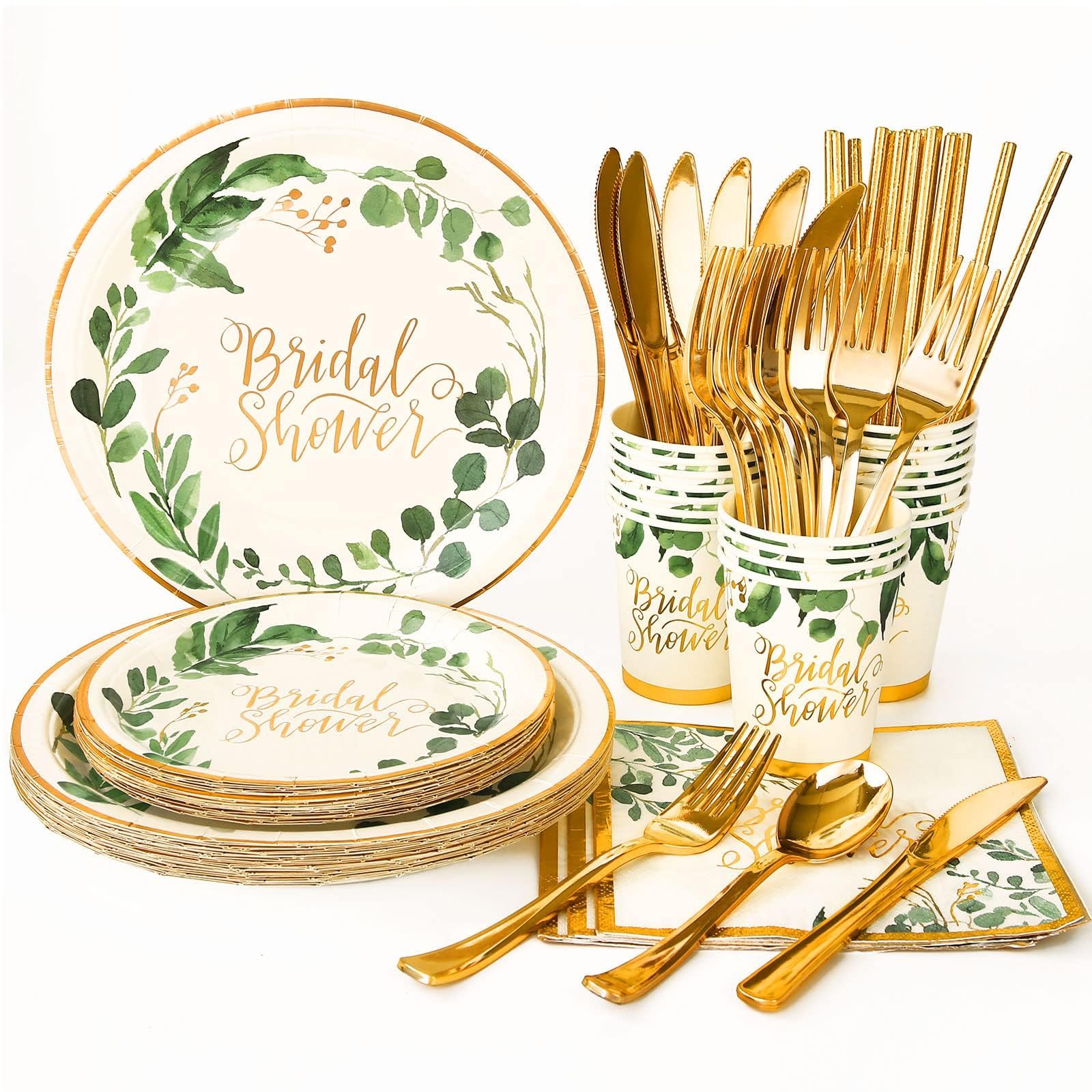 Photo 1 of 192Pcs Bridal Shower Decorations Wedding Plates and Napkins Sets, Bridal Shower Paper Plates for Engagement Celebrate Wedding Bride-To-Be Bachelorette Party Supplies, Serves 24 Guests