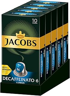 Jacobs Kaffeekapseln Lungo Decaffeinato, Intensität 6 von 12, 50 Nespresso kompatible Kapseln, 5er Pack (5 x 52 g)