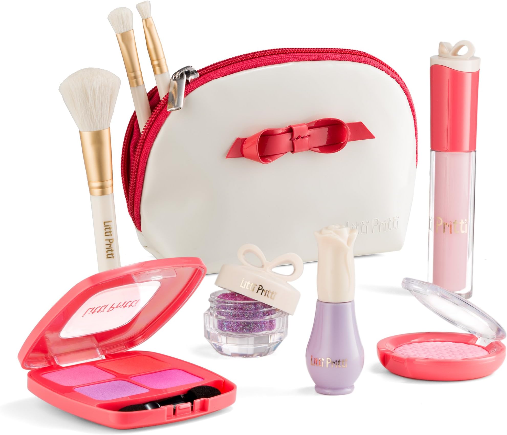 Litti Pritti Pretend Play Makeup for Girls Set - 9 Piece Cosmetic Play Makeup Kit - PU Leather Case